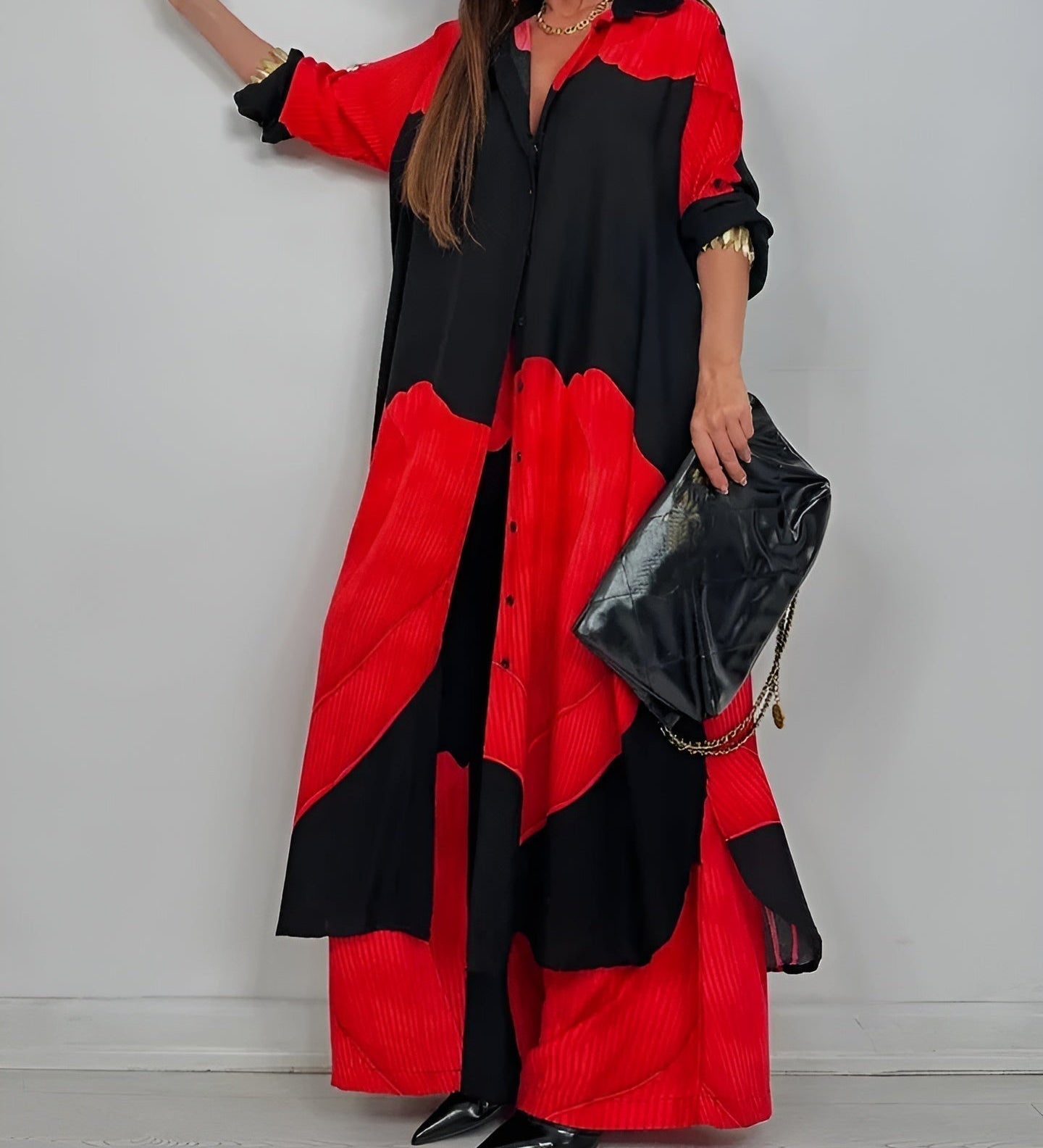 Ileana – Chic Poletni Komplet z Patchwork Tiskom