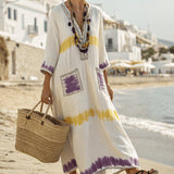 Dorina – Kaftan obleka v vijolični in mimosa