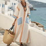 Ileana – Kaftan obleka z kontrastnimi črtami