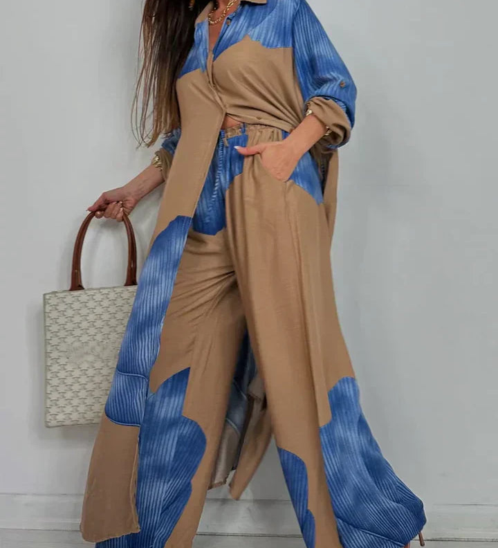 Ileana – Chic Poletni Komplet z Patchwork Tiskom