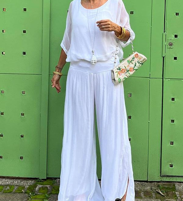 Larisa – Chic Poletni Komplet z Ohlapnimi Hlačami