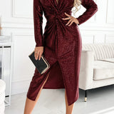 Diana – Midi obleka s sequins in diskretno zarezo