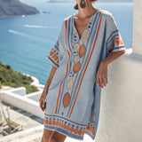 Daniela – Kaftan obleka z zelišči v modri barvi