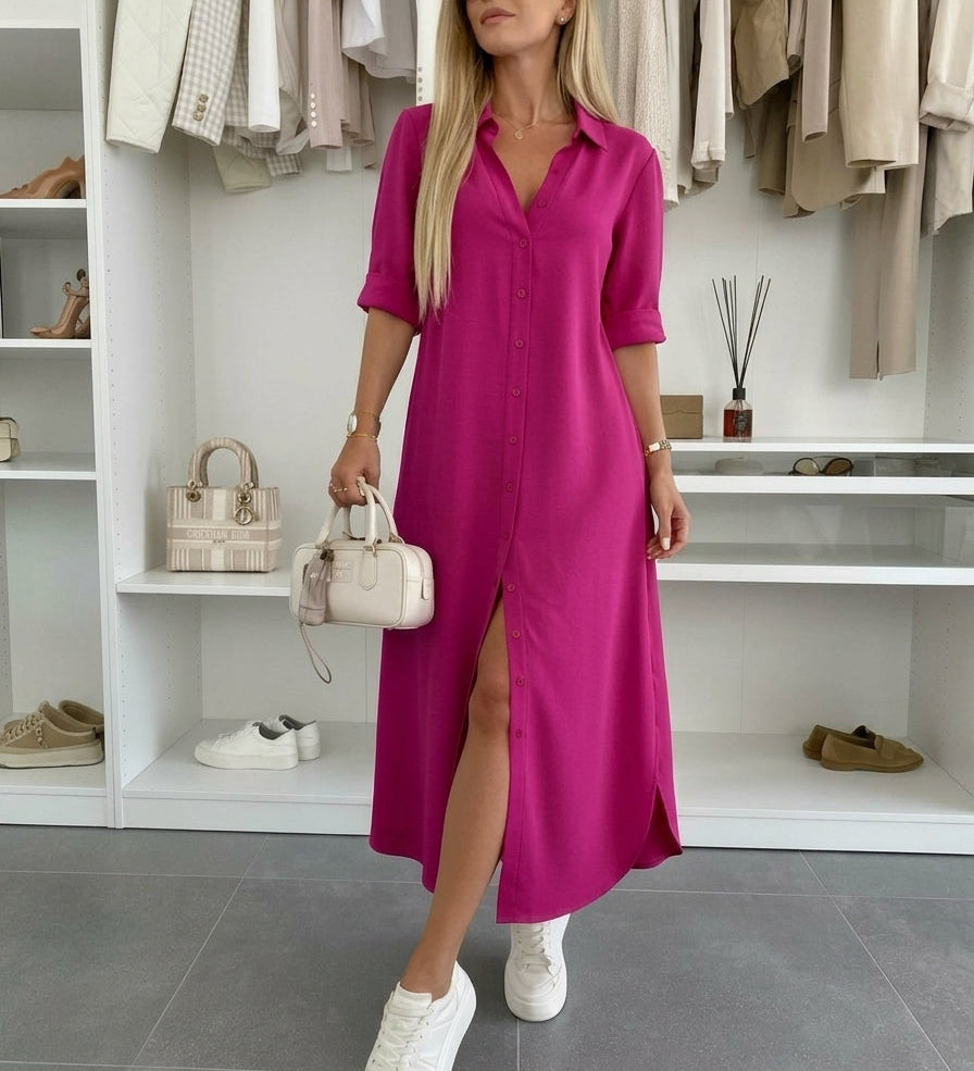 Clara – Maxi Fluida Srajčna Obleka