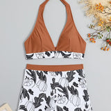 Emilia – Set Bikini s Halter Topom in Hlačkami z Visokim Pasom