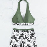 Emilia – Set Bikinija s Halter Topom in Hlačkami z Visokim Pasom
