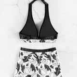 Emilia – Set Bikinija s Halter Topom in Hlačkami z Visokim Pasom
