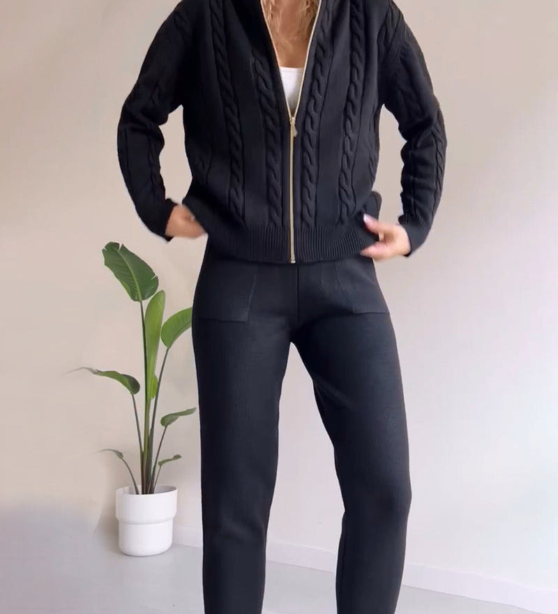 Ania - Dvodelni casual komplet s zavitimi jacquard vzorci