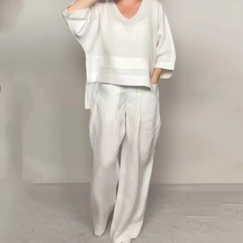 Set dveh delov iz bombaža in lana s kratkimi rokavi